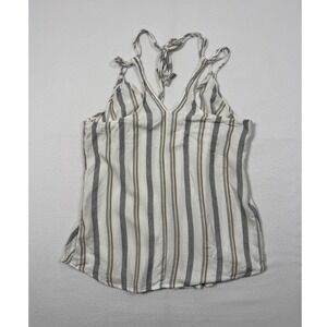 Boho Coastal BNDI‎ Womens Sm Cami Top White Grey Striped Tie Back Strappy Rayon